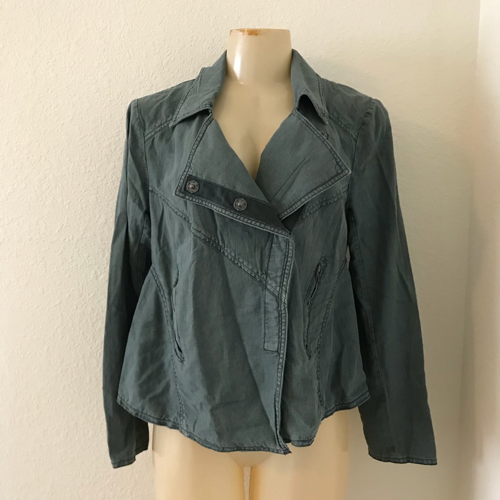Free People Olive Green Linen Blend Blazer Jacket